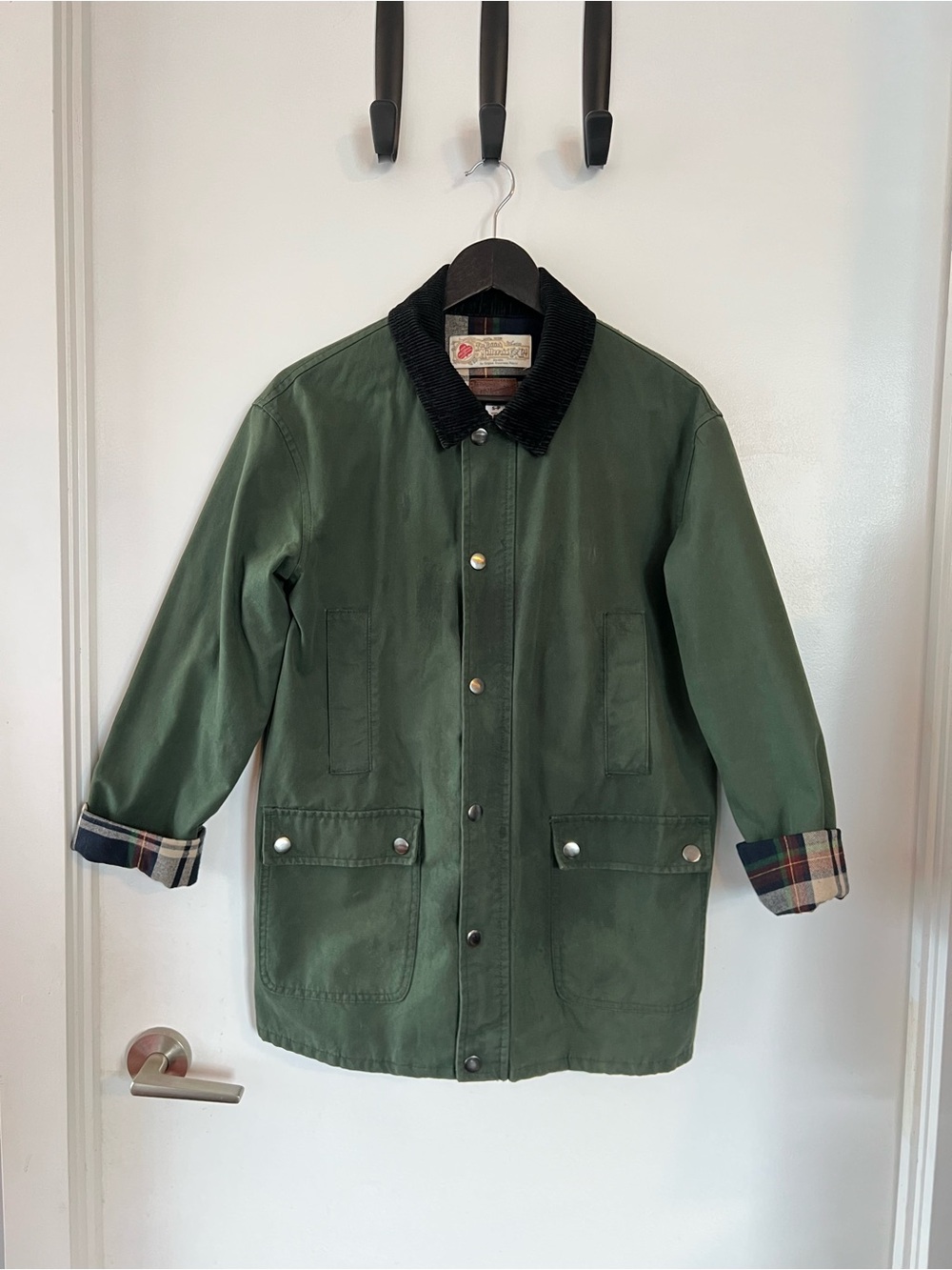 Classic Olive Utility Jacket with Corduroy Collar